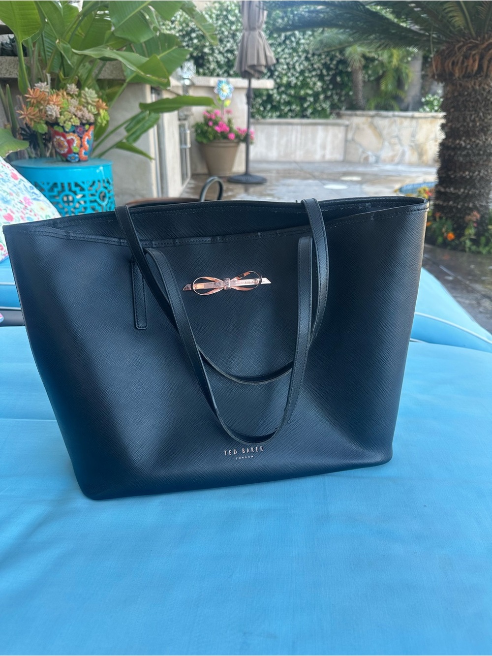 Ted Baker Black Tote with Rose Gold Bow Accent